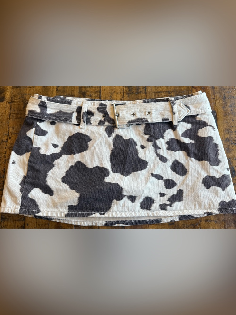 Abercrombie Fitch Women’s Cow Print Mini Skort Low Rise Belted Denim Sz 30